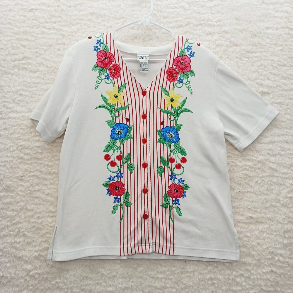 T-Shirt Ladybug Embroidered Beaded Whimsycore Festival Y2K Bloomcore Chic Size M